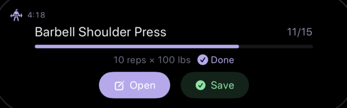 KasMaker Dynamic Island showing workout progress
