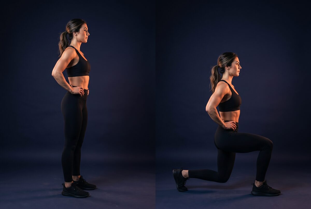 Bodyweight Walking Lunge: the start and the finish of one rep