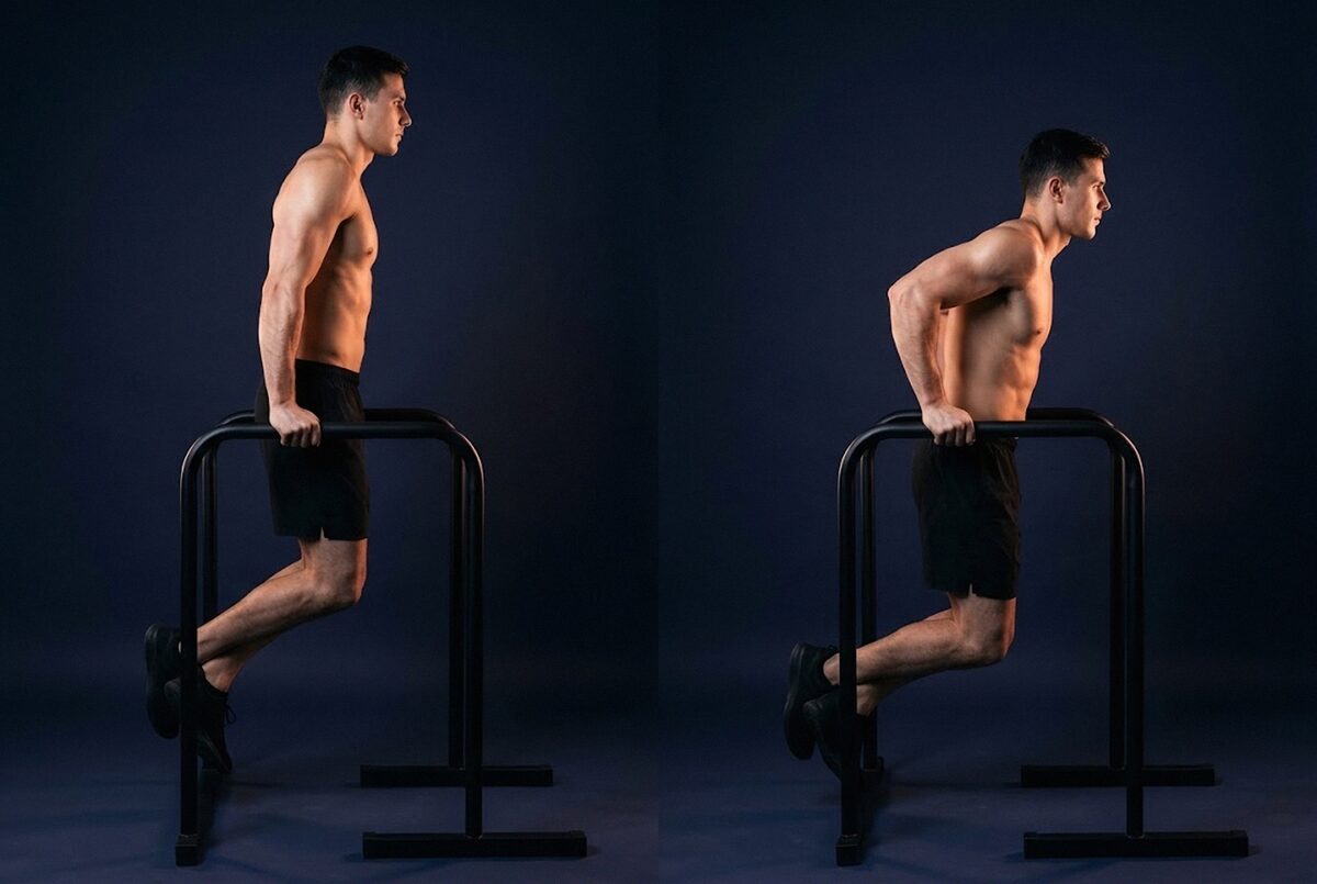 Dips (Triceps Version): the start and the finish of one rep