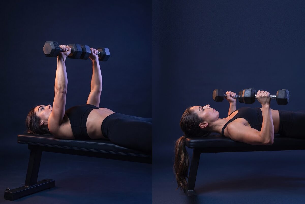Dumbbell Bench Press: the start and the finish of one rep