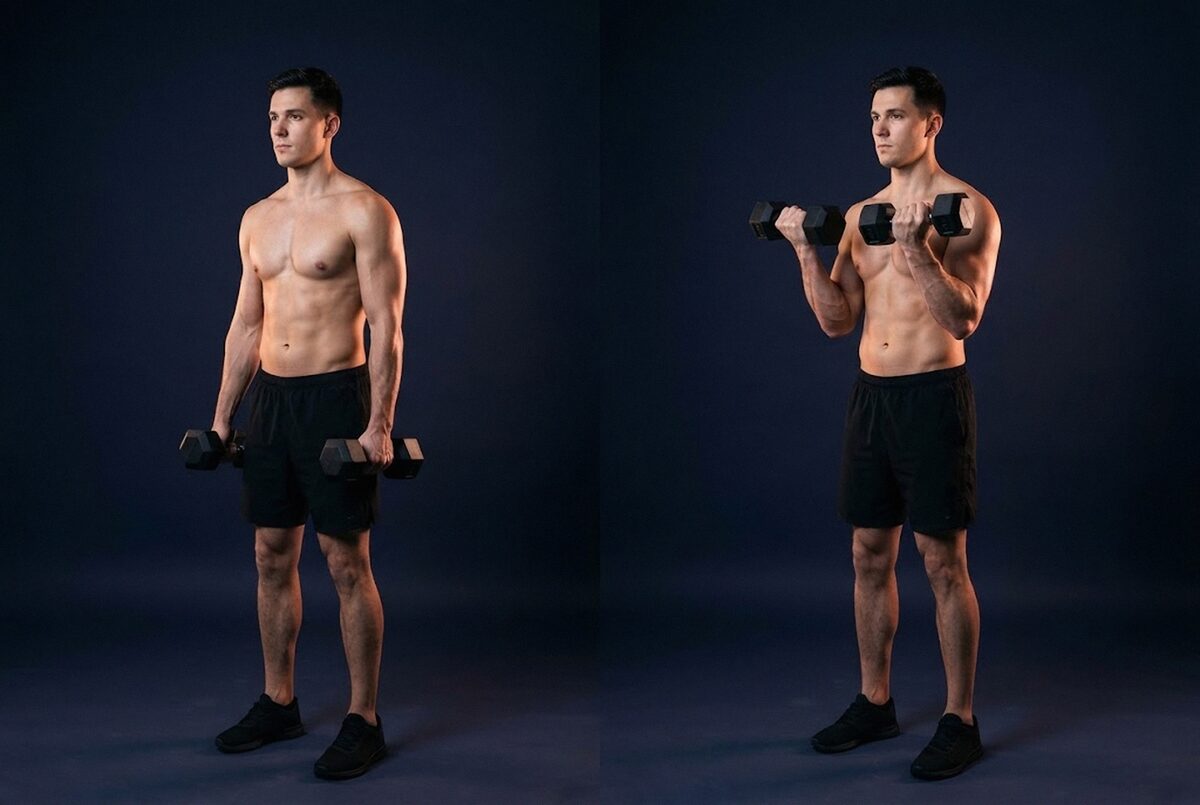 Dumbbell Bicep Curl: the start and the finish of one rep