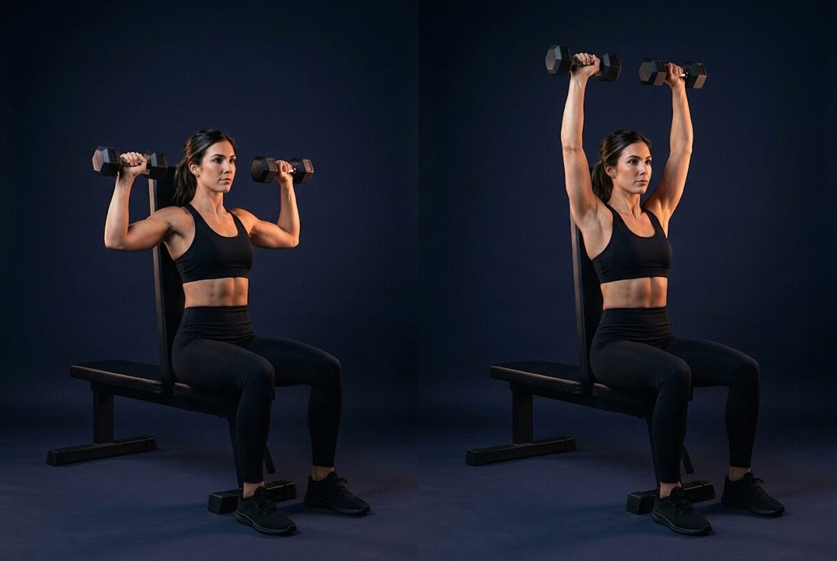 Dumbbell Shoulder Press: the start and the finish of one rep