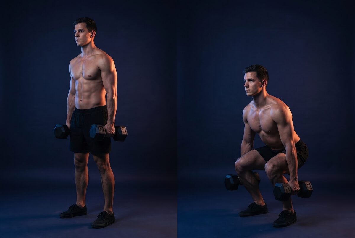 Dumbbell Squat: the start and the finish of one rep