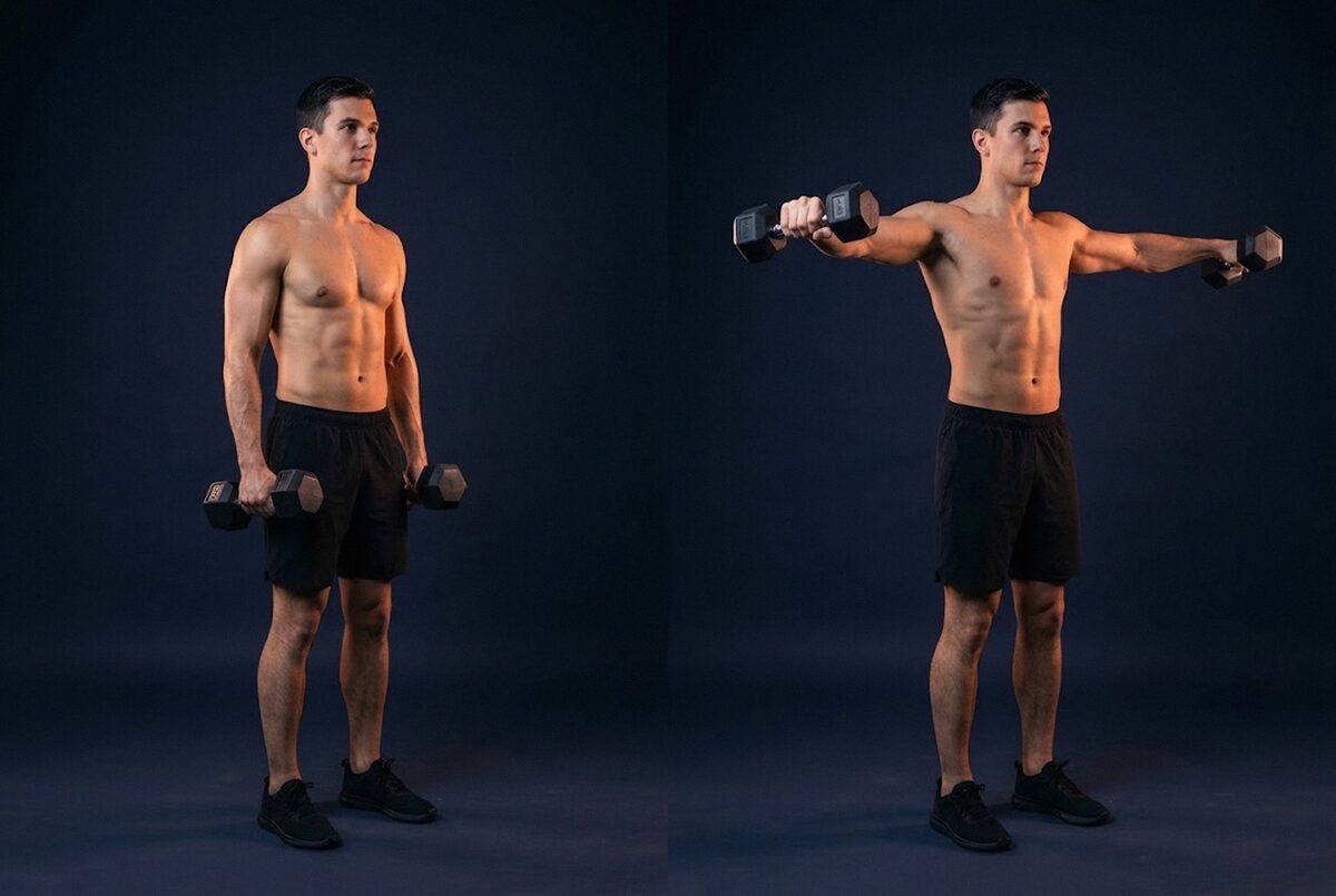 Side Lateral Raise: the start and the finish of one rep
