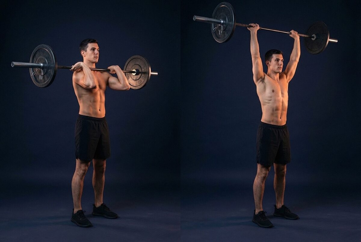 Standing Military Press: the start and the finish of one rep