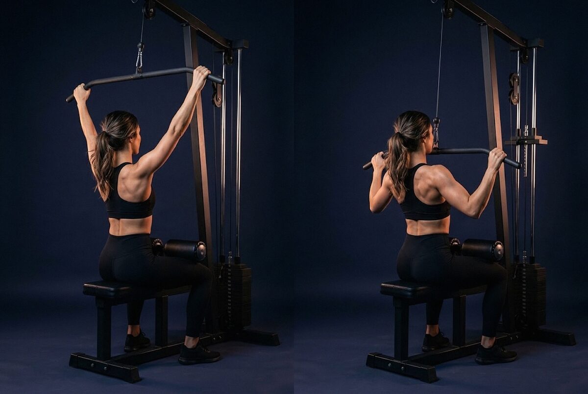 Wide-Grip Lat Pulldown: the start and the finish of one rep